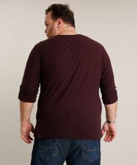Camiseta-Masculina-Plus-Size-Comfort-com-Botoes-e-Martingale-Manga-Longa-Gola-Careca-Vinho-9471102-Vinho_2