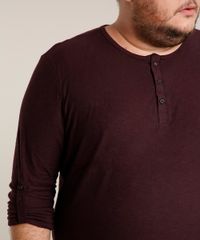 Camiseta-Masculina-Plus-Size-Comfort-com-Botoes-e-Martingale-Manga-Longa-Gola-Careca-Vinho-9471102-Vinho_4