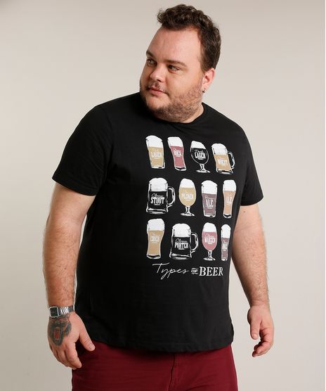 Camiseta-Masculina-Plus-Size--Types-of-Beer--Manga-Curta-Gola-Careca-Preta-9528298-Preto_1