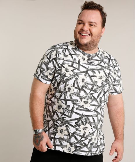 Camiseta-Masculina-Plus-Size-Slim-Fit-Estampada-de-Folhagem-Manga-Curta-Gola-Careca-Branca-9697804-Branco_1