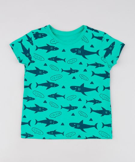 Camiseta-Infantil-Estampada-de-Tubarao-Manga-Curta--Verde-9629782-Verde_1