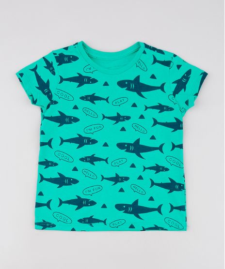 Camiseta-Infantil-Estampada-de-Tubarao-Manga-Curta--Verde-9629782-Verde_1