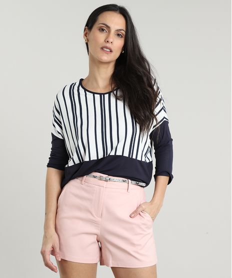 Blusa-Feminina-Basica-Listrada-com-Recorte-Manga-3-4-Decote-Redondo-Off-White-9616972-Off_White_1