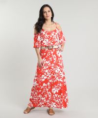 Blusa-Feminina-Open-Shoulder-Estampada-Floral-Manga-3-4-Decote-Redondo-Laranja-9548723-Laranja_3