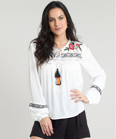 Blusa-Feminina-com-Bordado-e-Tassel-Manga-Longa-Decote-Redondo-Off-White-9535743-Off_White_1