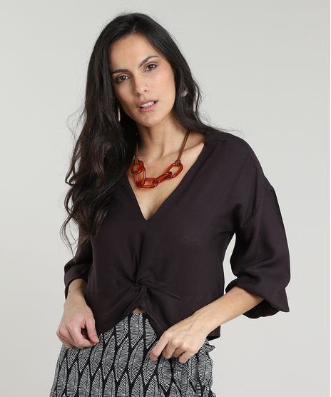 Blusa-Feminina-Cropped-com-No-Manga-7-8-Decote-V-Preta-9535288-Preto_1