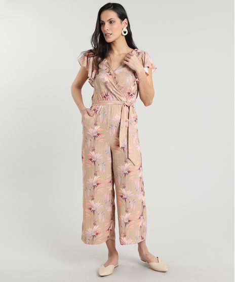 Macacao-Feminino-Transpassado-Estampado-Floral-com-Babado-e-Faixa-Manga-Curta-Bege-9559254-Bege_1