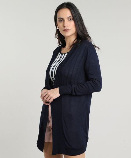 Capa Feminina Básica Longa em Tricô Azul Marinho - cea Capa Feminina Básica Longa em Tricô Azul Marinho - cea
