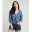 Blusa-Feminina-Cropped-Estampada-de-Poa-com-No-Manga-7-8-Decote-V-Azul-9535287-Azul_1
