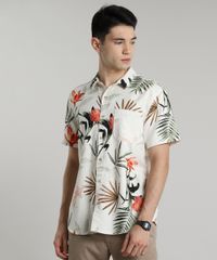 Camisa-Masculina-Estampada-de-Folhagem-com-Linho-Manga-Curta-Bege-Claro-9588236-Bege_Claro_1