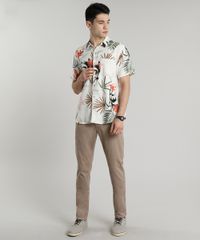 Camisa-Masculina-Estampada-de-Folhagem-com-Linho-Manga-Curta-Bege-Claro-9588236-Bege_Claro_3