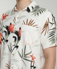 Camisa-Masculina-Estampada-de-Folhagem-com-Linho-Manga-Curta-Bege-Claro-9588236-Bege_Claro_4