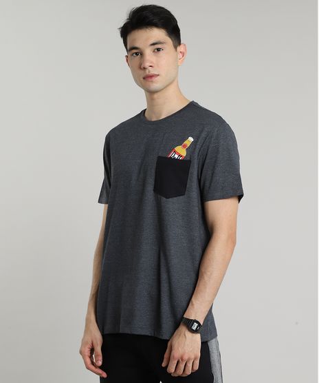 Camiseta-Masculina-Duff-Beer-Os-Simpsons-com-Bolso-Manga-Curta-Gola-Careca-Cinza-Mescla-Escuro-9687495-Cinza_Mescla_Escuro_1