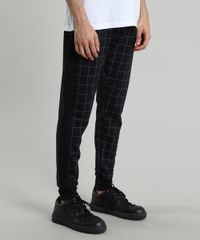 Calca-Masculina-Relaxed-em-Moletom-Estampada-Quadriculado-Preta-9610252-Preto_1
