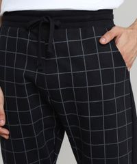 Calca-Masculina-Relaxed-em-Moletom-Estampada-Quadriculado-Preta-9610252-Preto_2