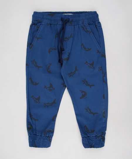 Calca-de-Sarja-Infantil-Jogger-Estampada-de-Tubaroes-com-Bolsos-Azul-Marinho-9632503-Azul_Marinho_1