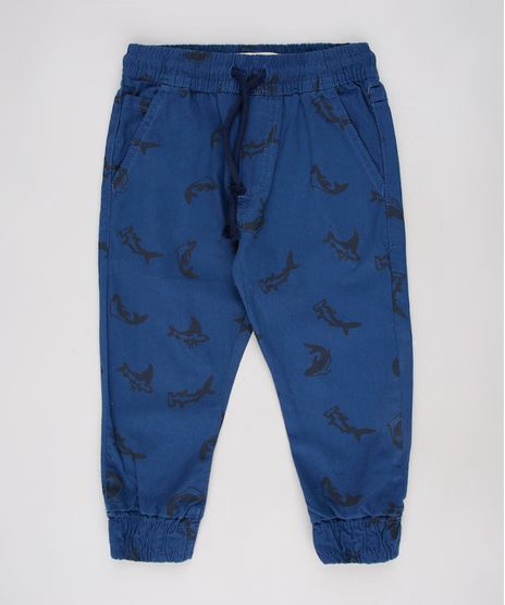 Calca-de-Sarja-Infantil-Jogger-Estampada-de-Tubaroes-com-Bolsos-Azul-Marinho-9632503-Azul_Marinho_1