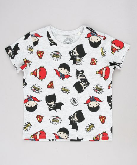 Camiseta-Infantil-Liga-da-Justica-Estampada-com-Bolso-Manga-Curta-Cinza-Mescla-Claro-9618717-Cinza_Mescla_Claro_1