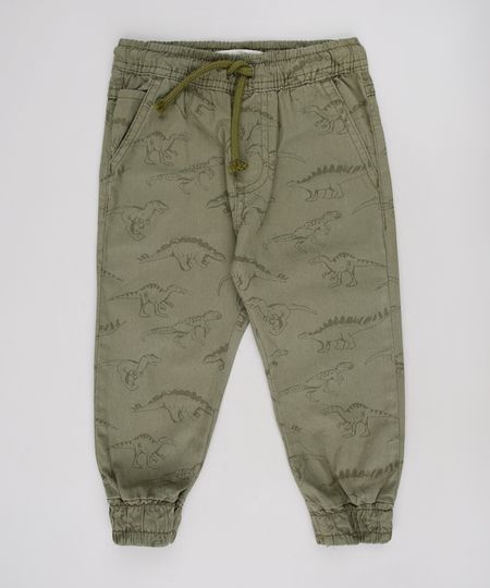 Calca-de-Sarja-Infantil-Jogger-Estampada-de-Dinossauros-com-Bolsos-Verde-Militar-9634621-Verde_Militar_1