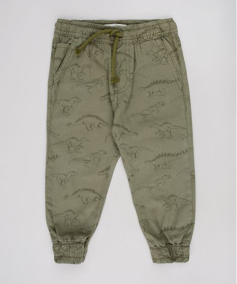 Calca-de-Sarja-Infantil-Jogger-Estampada-de-Dinossauros-com-Bolsos-Verde-Militar-9634621-Verde_Militar_1