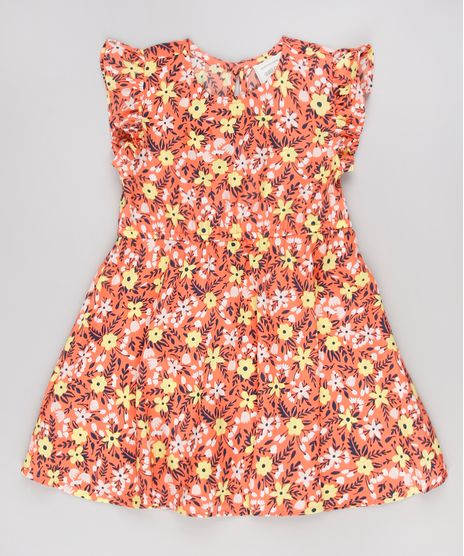 Vestido-Infantil-Estampado-Floral-Sem-Manga-Laranja-9515362-Laranja_1