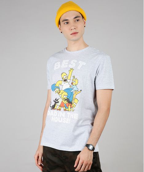 Camiseta Oxer Básica Mescla Raglan Masculina Camiseta Masculina Tal Pai Tal Filho Os Simpsons Best Dad Manga Curta Gola Careca Cinza Mescla Claro Cea