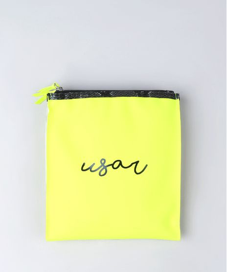 Necessaire-Feminina-com-Divisoria--Lavar--e--Usar--Amarela-Neon-9661611-Amarelo_Neon_1