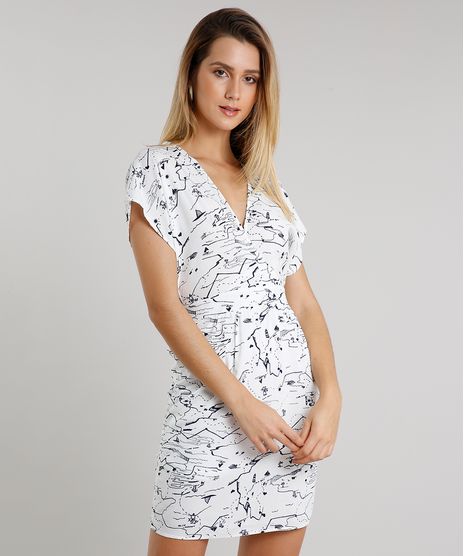 Vestido-Feminino-Curto-Transpassado-Estampado-de-Mapa-Manga-Curta-Branco-9662983-Branco_1