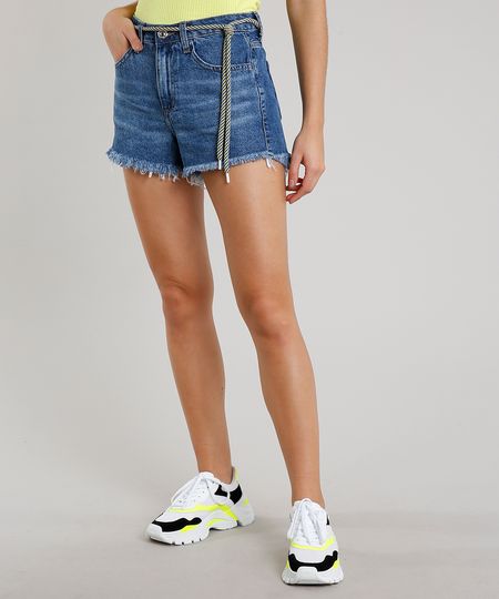 Short-Jeans-Feminino-Relaxed-Barra-Desfiada-com-Cadarco-Azul-Escuro-9666361-Azul_Escuro_1