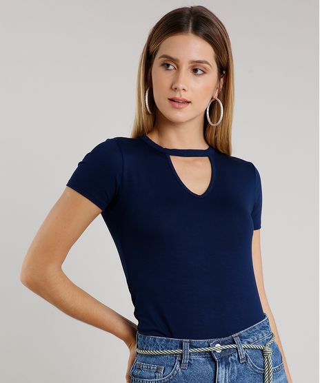 Blusa-Feminina-Choker-Basica-Manga-Curta-Decote-Redondo-Azul-Marinho-1-8625969-Azul_Marinho_1_1