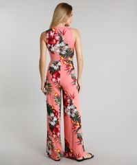 Macacao-Feminino-Estampado-Floral-com-Vazado-e-Fenda-Sem-Manga-Coral-9609699-Coral_2