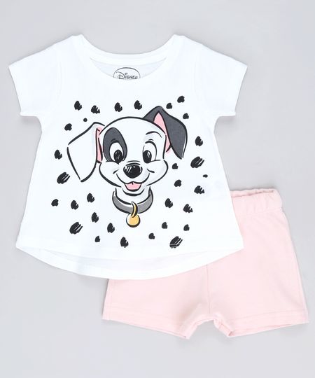Conjunto-Infantil-Dalmatas-de-Blusa-Manga-Curta-Branca---Short-em-Moletom-Rosa-Claro-9632710-Rosa_Claro_1