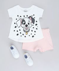 Conjunto-Infantil-Dalmatas-de-Blusa-Manga-Curta-Branca---Short-em-Moletom-Rosa-Claro-9632710-Rosa_Claro_3