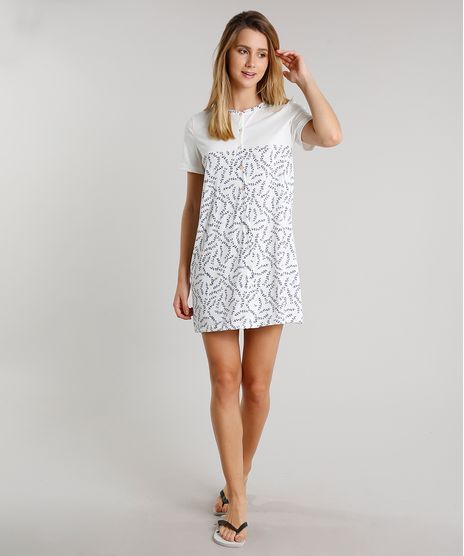 Camisola-Feminina-Estampada-Floral-com-Recorte-Botoes-Manga-Curta-Off-White-9603412-Off_White_1