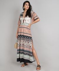 Vestido-Feminino-Longo-Estampado-de-Arabescos-com-No-e-Fendas-Manga-Curta-Caramelo-9627379-Caramelo_3