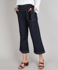 Calca-Jeans-Feminina-Pantacourt-com-Faixa-para-Amarrar-Azul-Escuro-9666392-Azul_Escuro_1