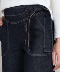 Calca-Jeans-Feminina-Pantacourt-com-Faixa-para-Amarrar-Azul-Escuro-9666392-Azul_Escuro_4