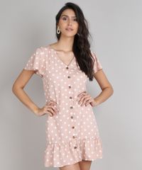 Vestido-Feminino-Curto-Estampado-de-Poa-com-Babado-e-Botoes-Manga-Curta-Rose-9646860-Rose_1