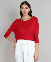 Blusa-Feminina-Basica-Ampla-com-Recortes-Manga-3-4-Decote-Redondo-Vermelha-9616973-Vermelho_4