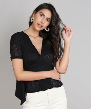 Blusa-Feminina-Transpassada-Devore-com-Arabescos-Manga-Curta-Decote-V-Preta-9636061-Preto_1