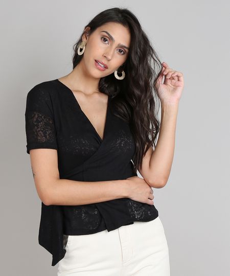 Blusa-Feminina-Transpassada-Devore-com-Arabescos-Manga-Curta-Decote-V-Preta-9636061-Preto_1