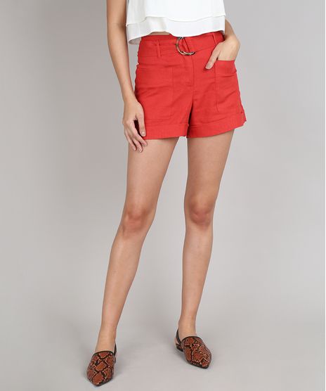 Short-Feminino-Vintage-com-Linho-e-Cinto-Cobre-9542578-Cobre_1