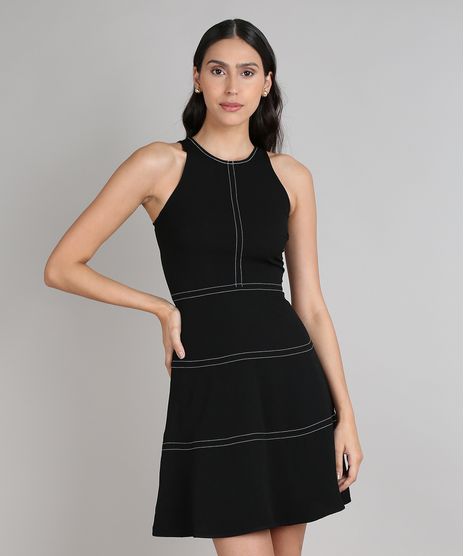 Vestido-Feminino-Curto-com-Recortes-e-Pespontos-Alcas-Largas-Preto-9545023-Preto_1