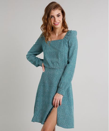 Vestido-Feminino-Mindset-Curto-Estampado-com-Fenda-Manga-Longa-Verde-9707561-Verde_1
