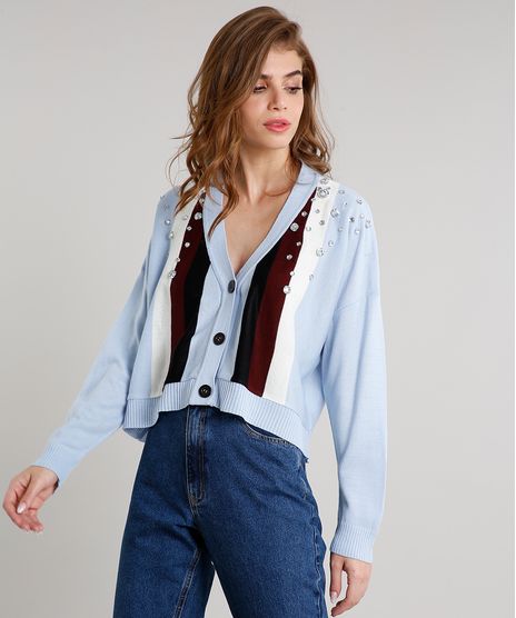 Cardigan-Feminino-Mindset-Cropped-com-Listras-e-Pedraria-em-Trico-Azul-Claro-9721626-Azul_Claro_1