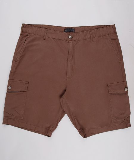 Bermuda-de-Sarja-Masculina-Plus-Size-Reta-Cargo--Marrom-9436035-Marrom_1_1