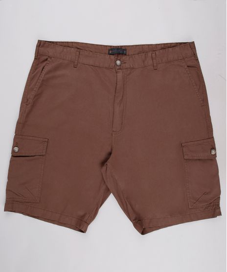 Bermuda-de-Sarja-Masculina-Plus-Size-Reta-Cargo--Marrom-9436035-Marrom_1_1