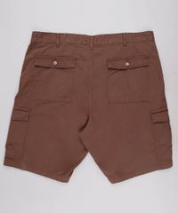 Bermuda-de-Sarja-Masculina-Plus-Size-Reta-Cargo--Marrom-9436035-Marrom_1_2