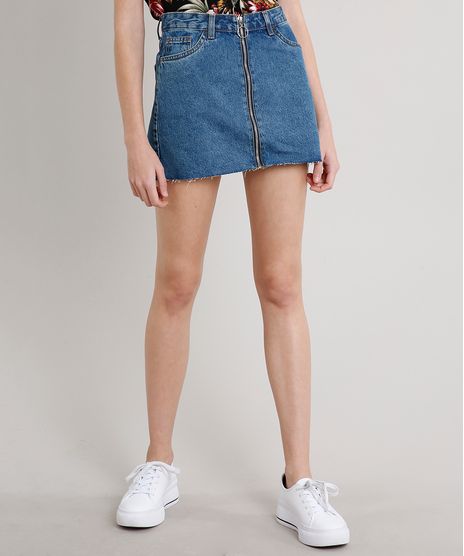 Saia-Jeans-Feminina-Curta-com-Ziper-de-Argola-Azul-Escuro-9546923-Azul_Escuro_1