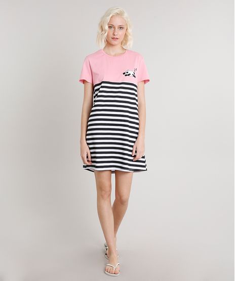 Camisola-Feminina-Panda-Listrada-Manga-Curta-Rosa-9638668-Rosa_1